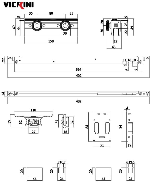 Thông số Bộ bánh xe kẹp kính VICKINI 62970.001