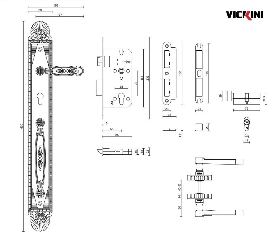 Thông số Khóa cửa đại sảnh VICKINI 38602.101