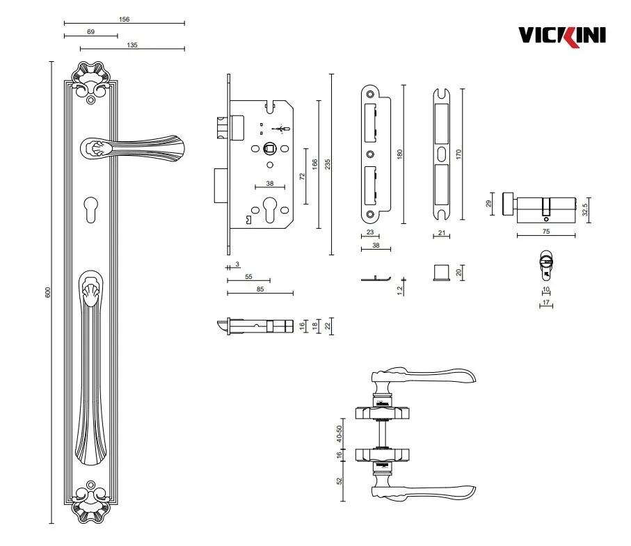 Thông số Khóa cửa đại sảnh VICKINI 38605.101