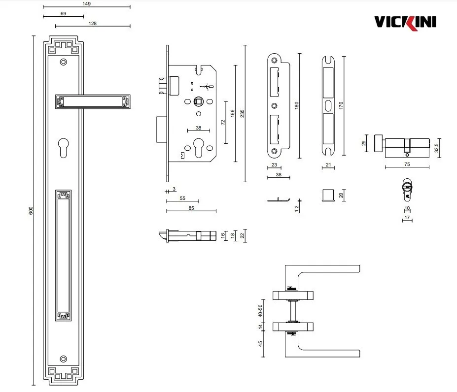 Thông số Khóa cửa đại sảnh VICKINI 38678.101