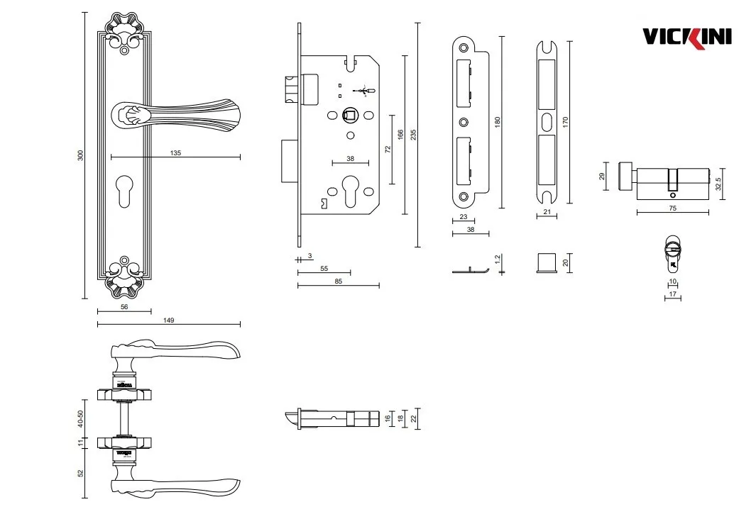 Thông số Khóa cửa nẹp VICKINI 38505.101