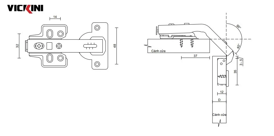 Thông số bản lề bật VICKINI 01708.004 NP