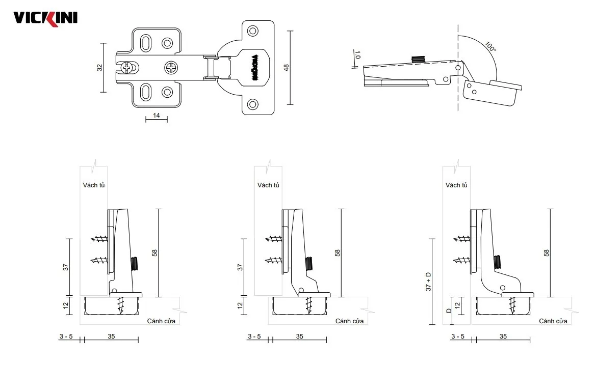 Thông số bản lề bật Vickini 01138 NP