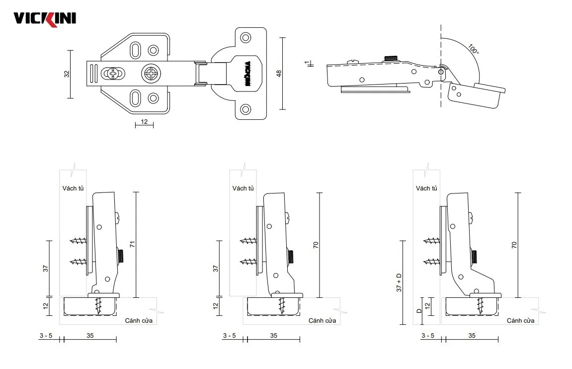 Thông số bản lề bật giảm chấn VICKINI 01420 NP