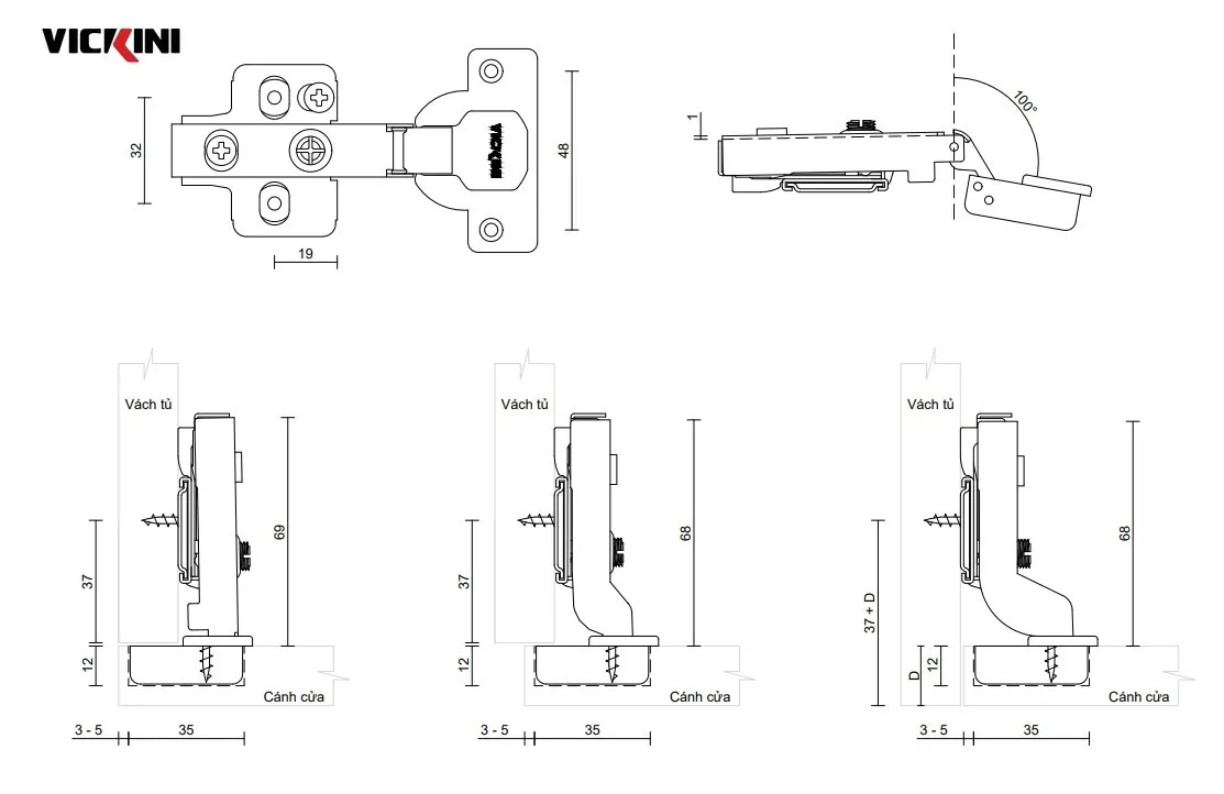 Thông số bản lề bật giảm chấn VICKINI 01488 NP