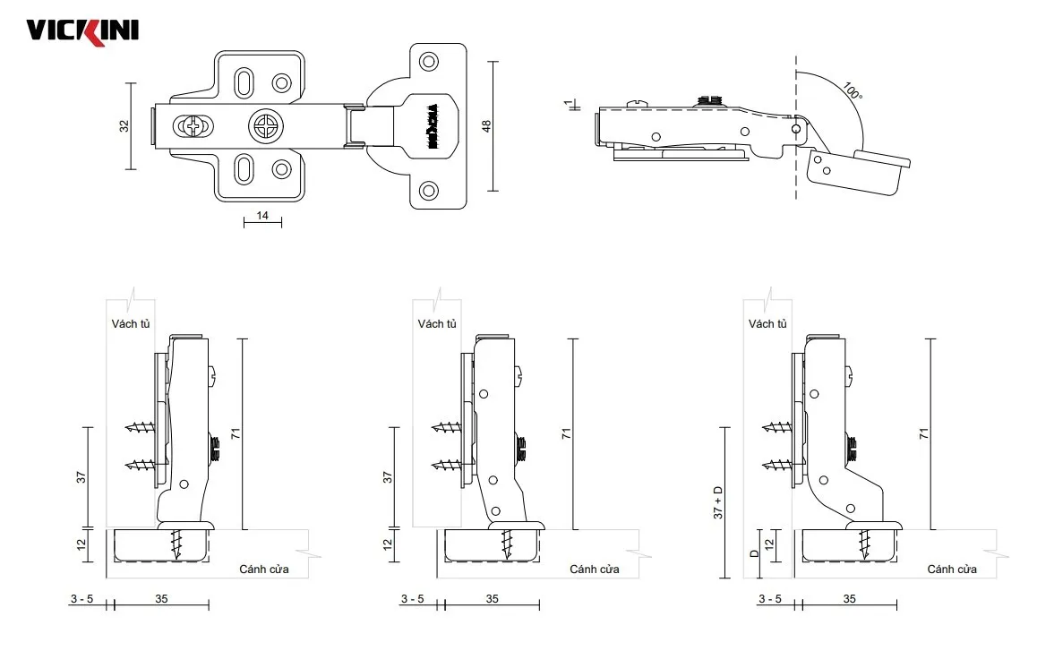 Thông số bản lề bật giảm chấn VICKINI 01608 PSS