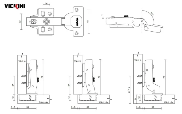 Thông số bản lề bật giảm chấn VICKINI 01618 PSS