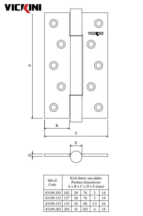 Thông số bản lề cửa VICKINI 43109.153