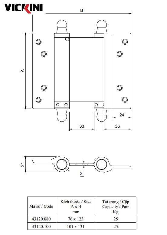 Thông số bản lề cửa VICKINI 43120