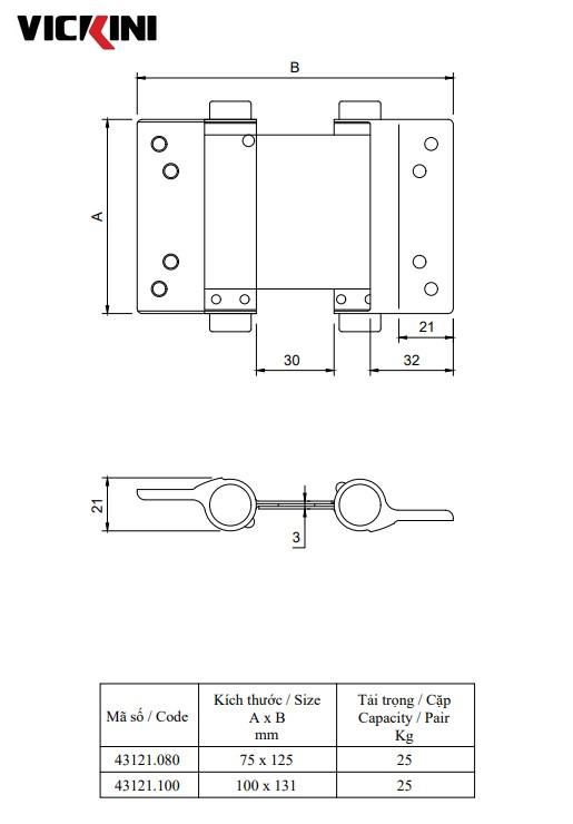 Thông số bản lề cửa VICKINI 43121