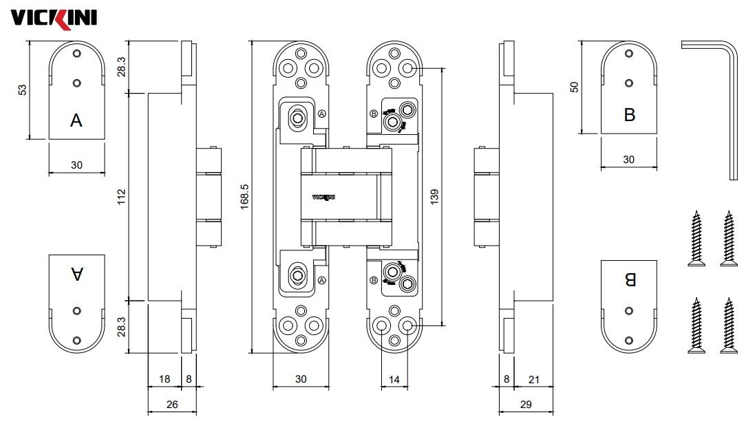 Thông số bản lề cửa VICKINI 43341.001