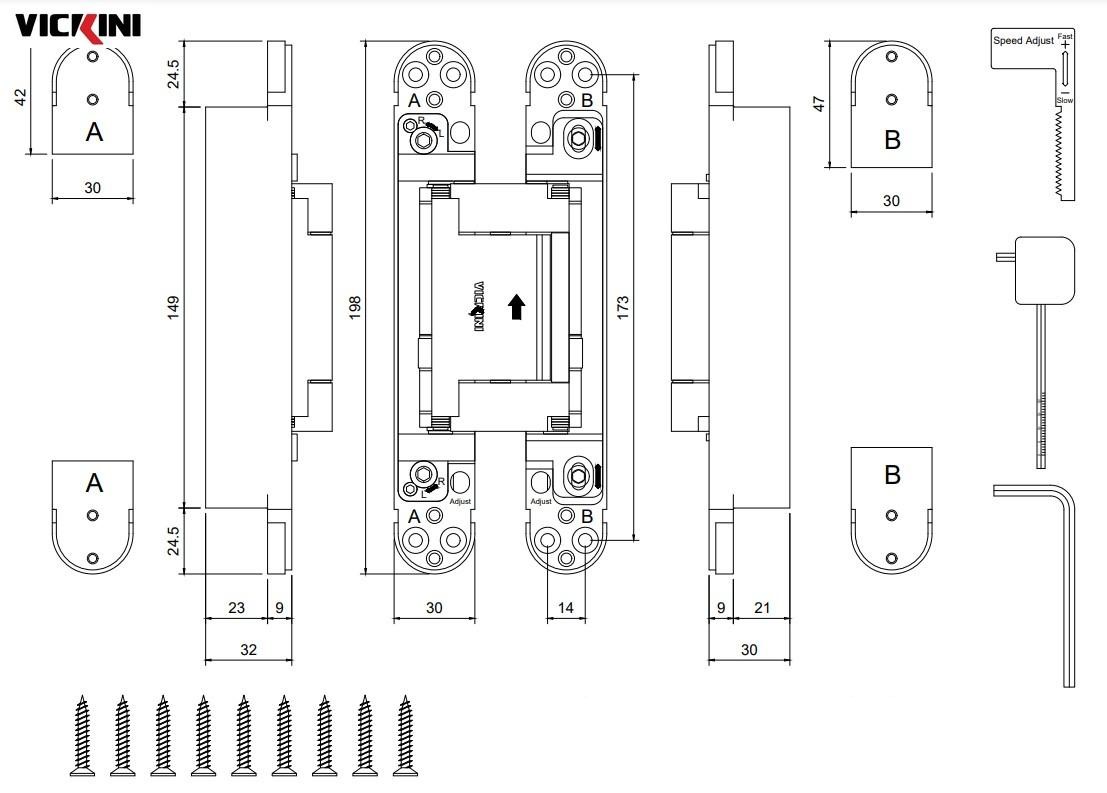 Thông số bản lề cửa VICKINI 43342.001