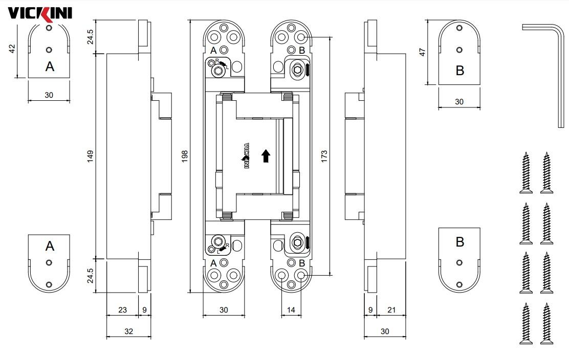 Thông số bản lề cửa VICKINI 43343.001