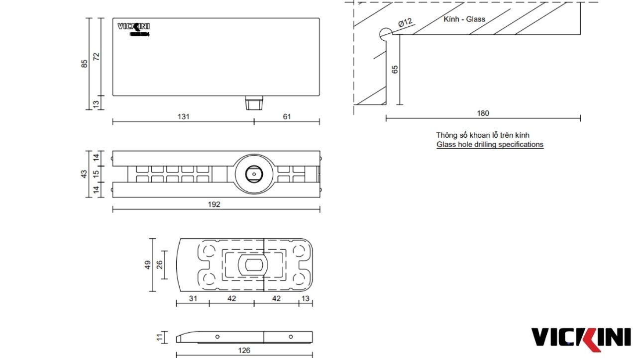 Thông số bản lề dương sàn 60110.001 VICKINI