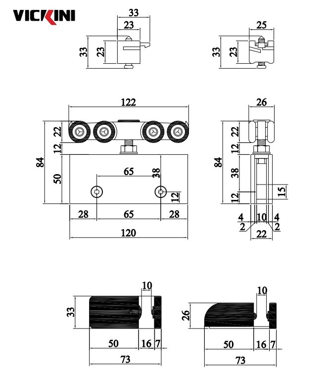 Thông số bộ bánh xe kẹp kính VICKINI 62225.001