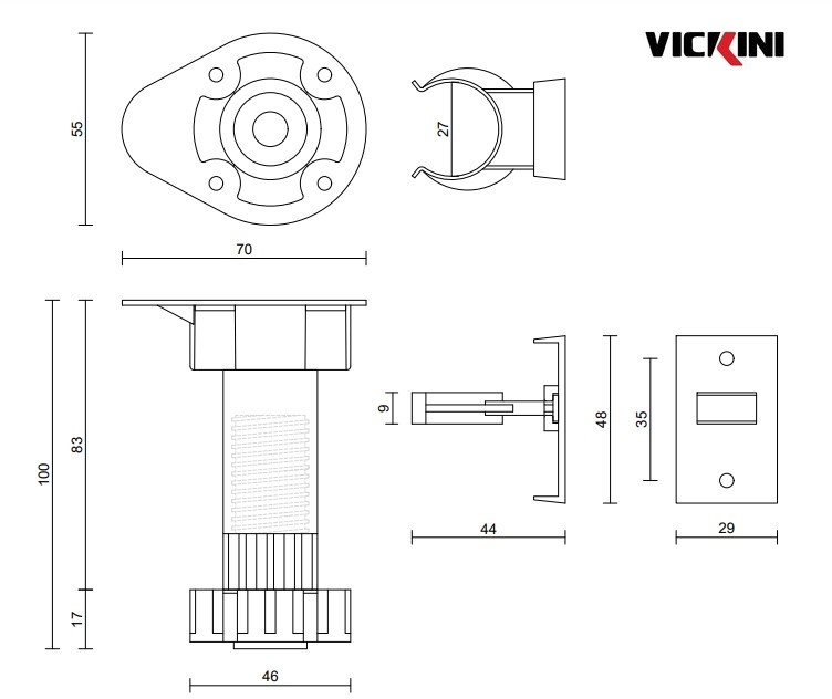 Thông số chân tủ bếp VICKINI 08102.001 BT