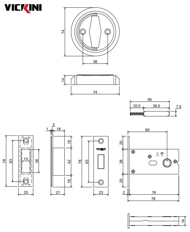 Thông số chốt cửa móc âm VICKINI 46701.001 SSS