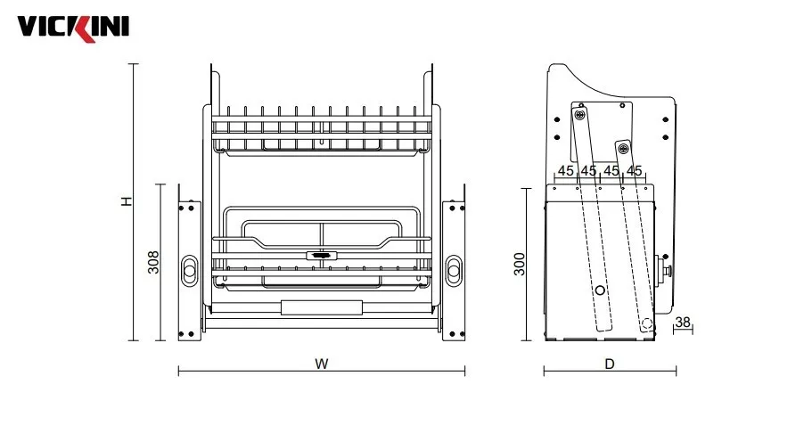 Thông số kệ bát nâng hạ VICKINI 14311 PSS