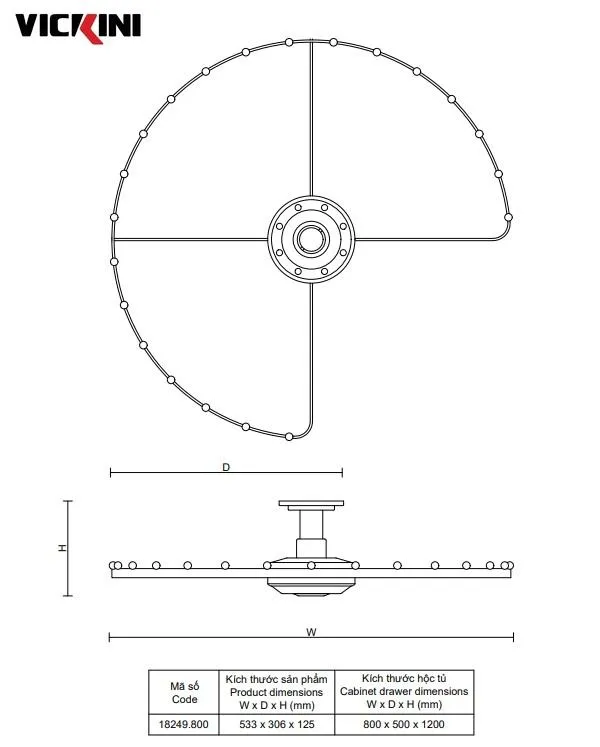 Thông số kệ góc vắt quần xoay 360 độ VICKINI 18249.800