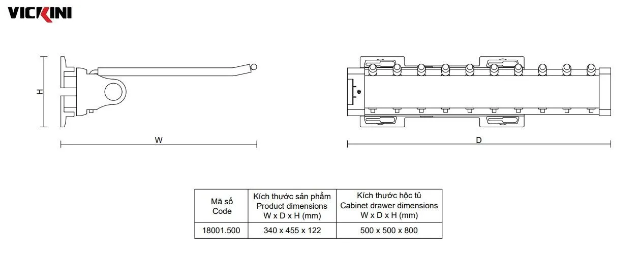 Thông số kệ vắt quần VICKINI 18001.500