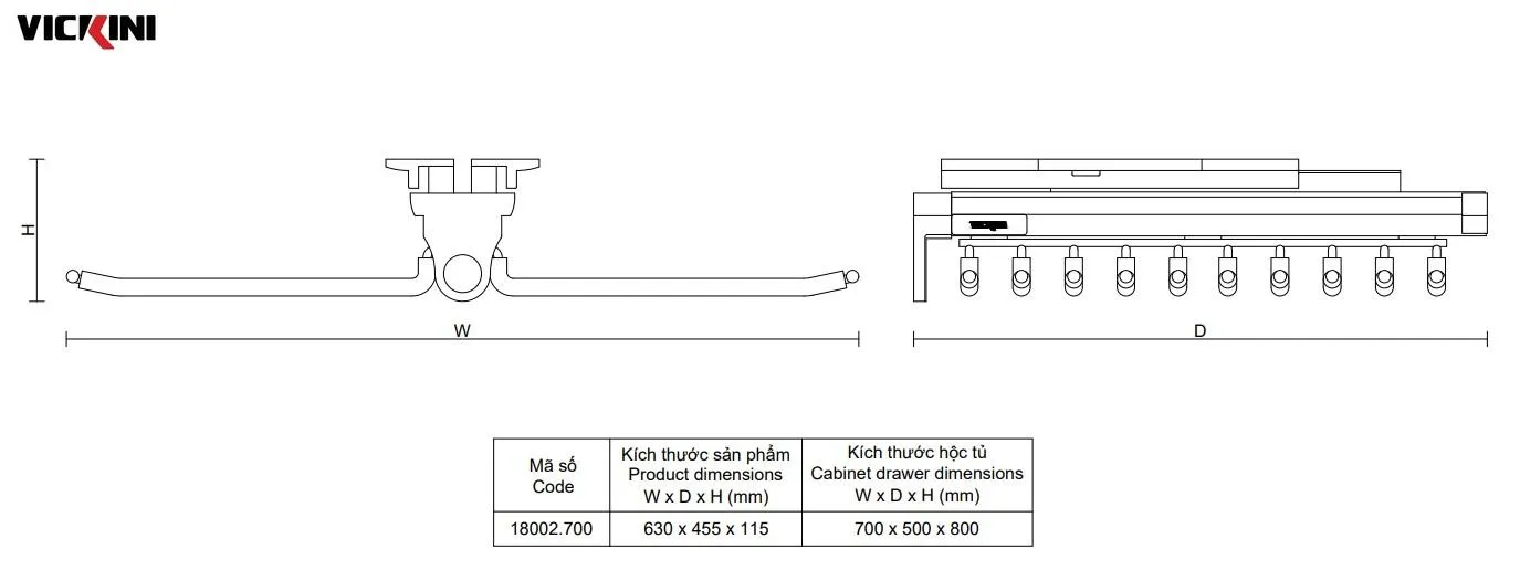 Thông số kệ vắt quần VICKINI 18002.700