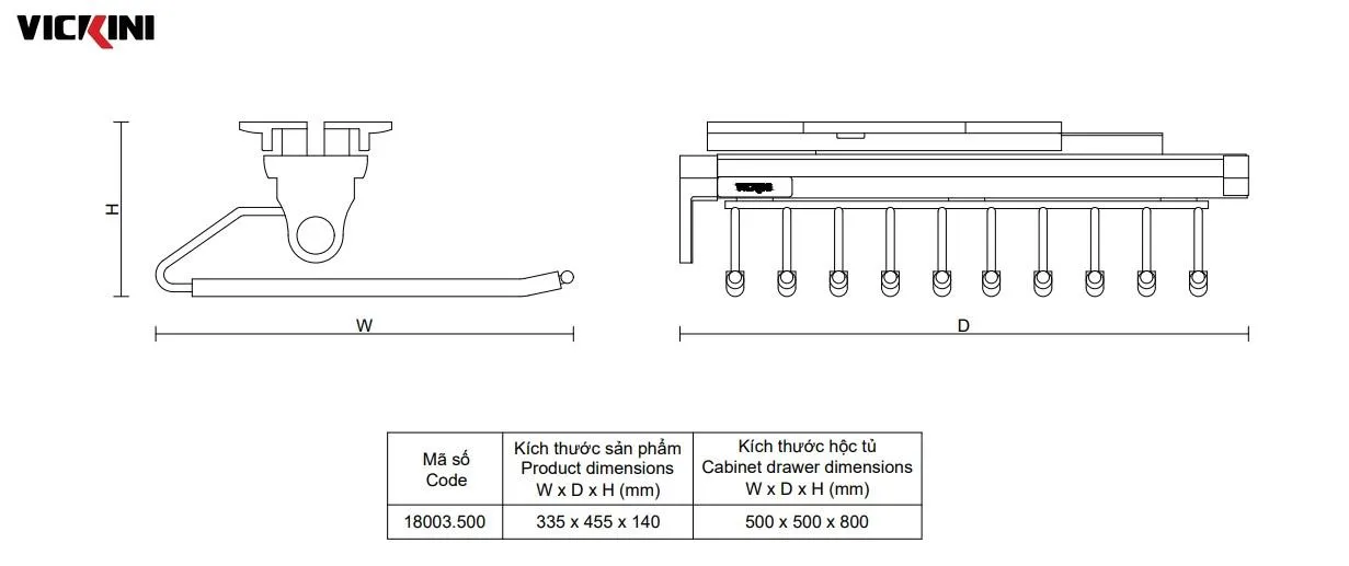 Thông số kệ vắt quần VICKINI 18003.500