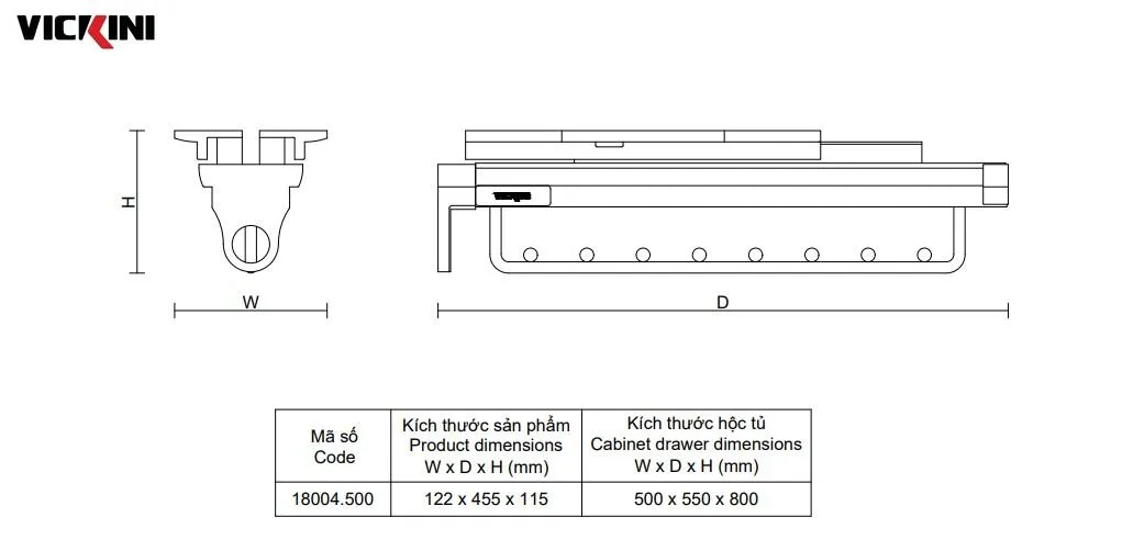 Thông số kệ vắt quần VICKINI 18004.500