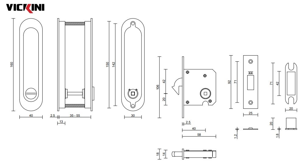 Thông số khóa cửa lùa VICKINI 74001.001