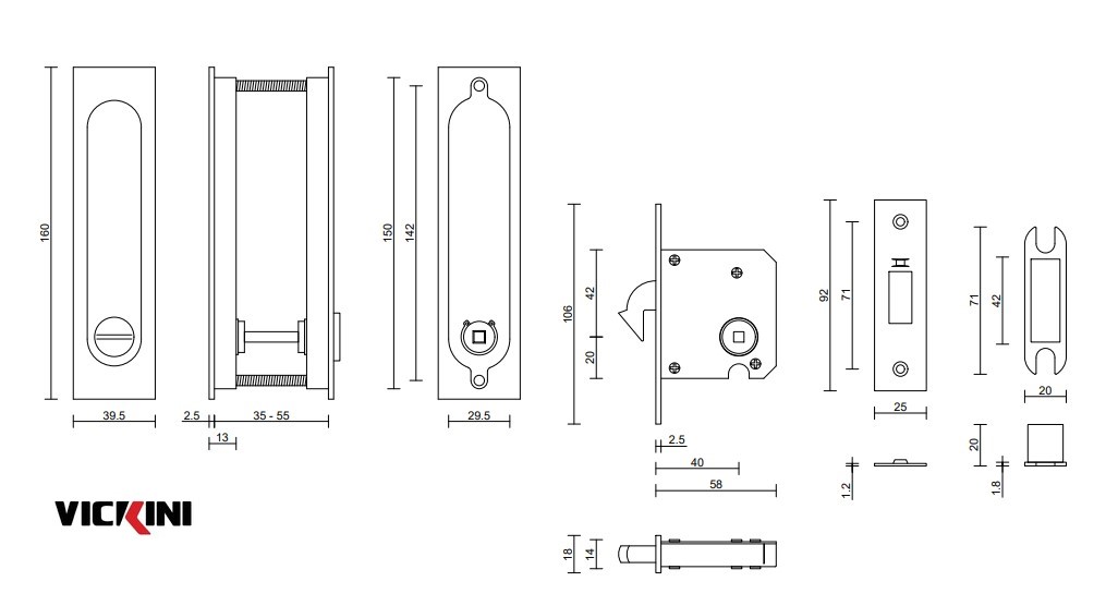 Thông số khóa cửa lùa VICKINI 74002.001