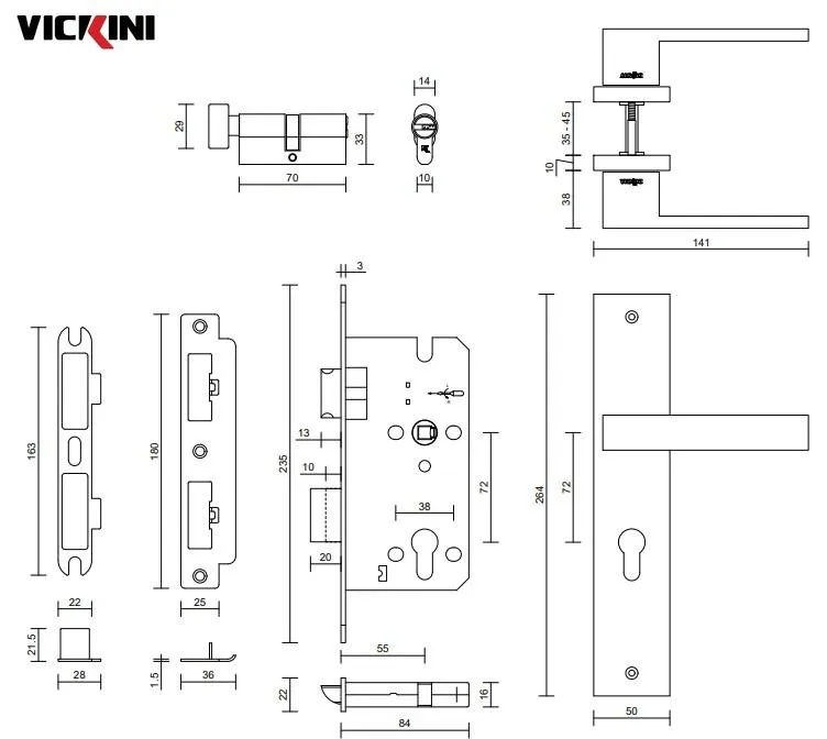 Thông số khóa cửa nẹp VICKINI 35001.101