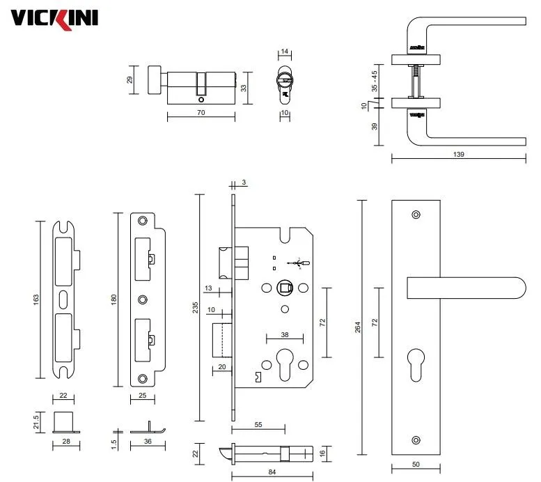 Thông số khóa cửa nẹp VICKINI 35033.101