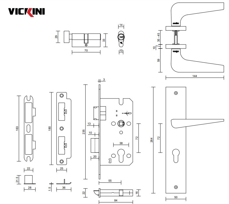 Thông số khóa cửa nẹp VICKINI 35048.101