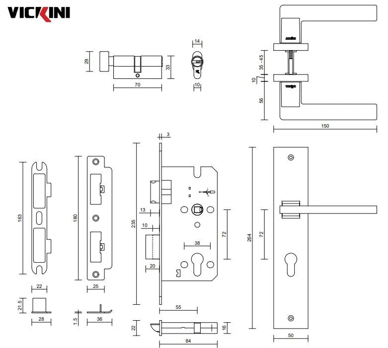 Thông số khóa cửa nẹp VICKINI 35081.101