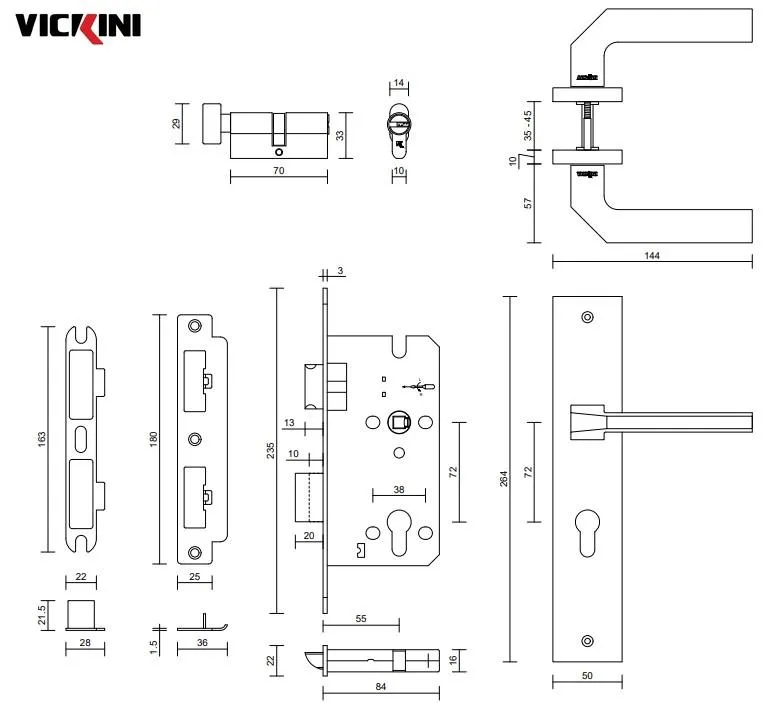 Thông số khóa cửa nẹp VICKINI 35092.101