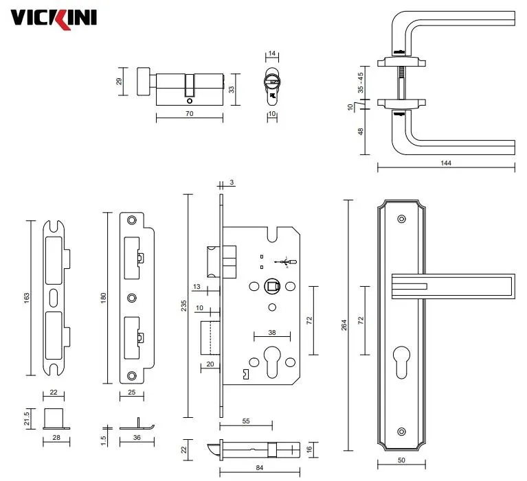 Thông số khóa cửa nẹp VICKINI 35123.101