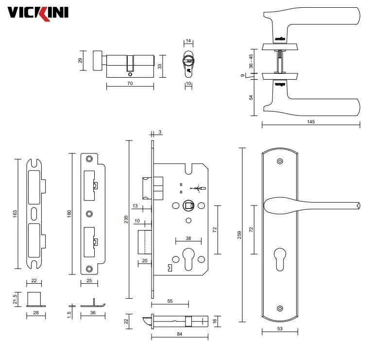 Thông số khóa cửa nẹp VICKINI 35522.101