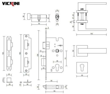 Thông số khóa cửa phân thể VICKINI 34001.101