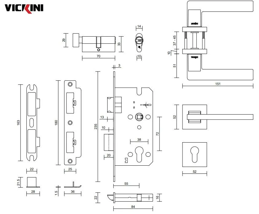 Thông số khóa cửa phân thể VICKINI 34081.101