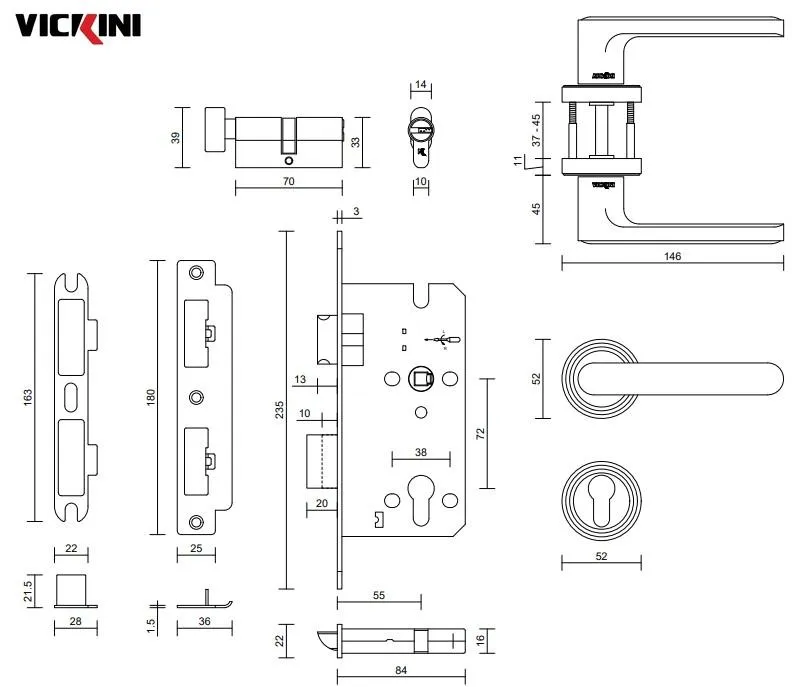 Thông số khóa cửa phân thể VICKINI 34654.101