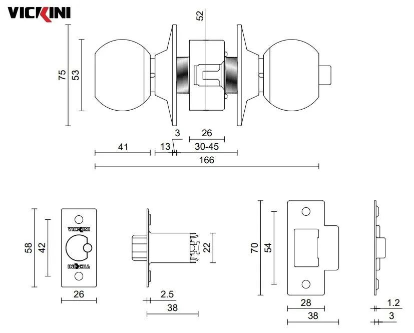 Thông số khóa nắm đấm VICKINI 30600.001