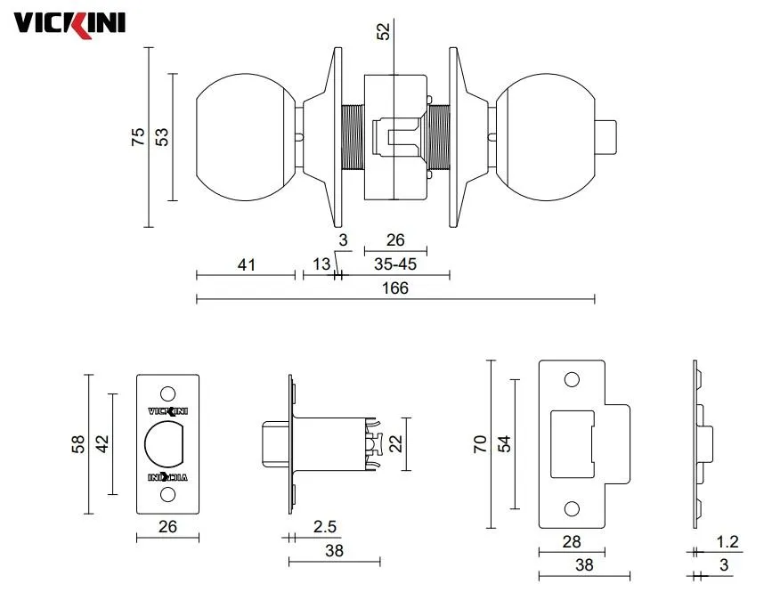 Thông số khóa nắm đấm VICKINI 30600.002