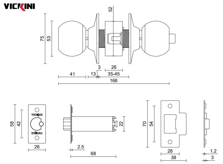 Thông số khóa nắm đấm VICKINI 30601.001