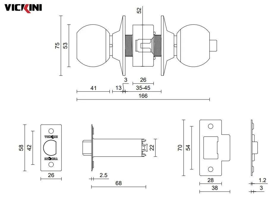 Thông số khóa nắm đấm VICKINI 30601.002