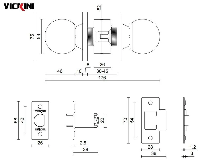 Thông số khóa nắm đấm VICKINI 30700.001