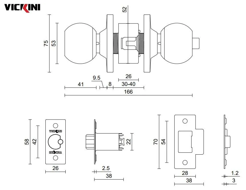 Thông số khóa nắm đấm VICKINI 30800.001