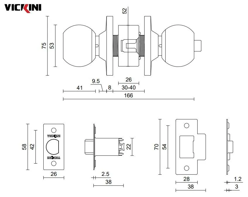 Thông số khóa nắm đấm VICKINI 30800.002