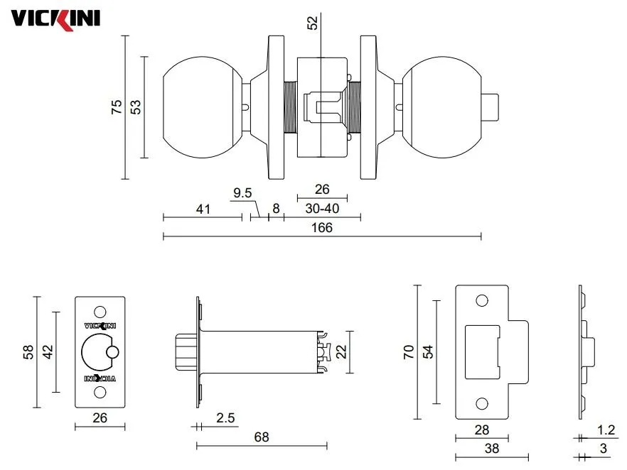 Thông số khóa nắm đấm VICKINI 30801.001