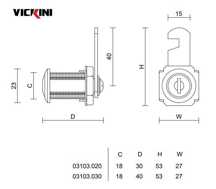 Thông số khóa tủ cốp VICKINI 03103 CP