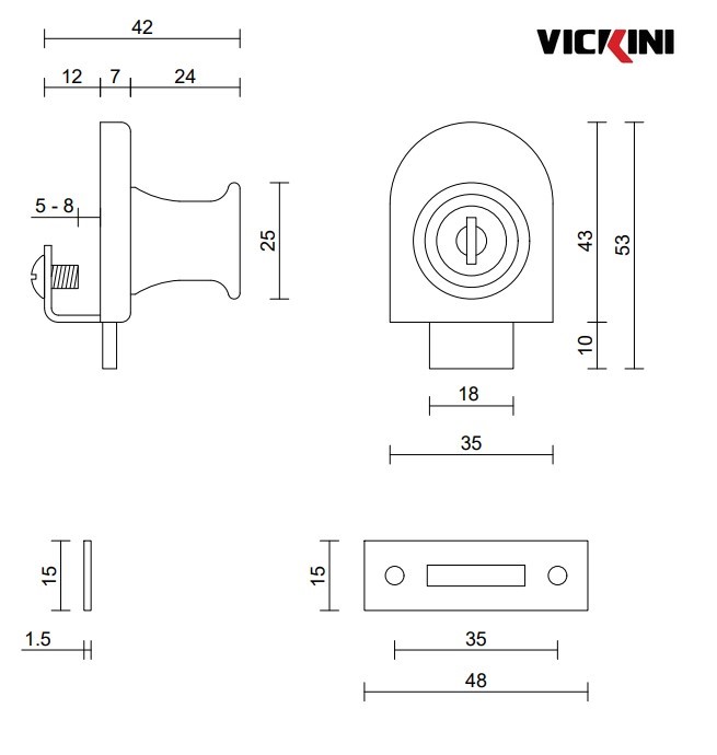 Thông số khóa tủ kính VICKINI 03407.001 CP