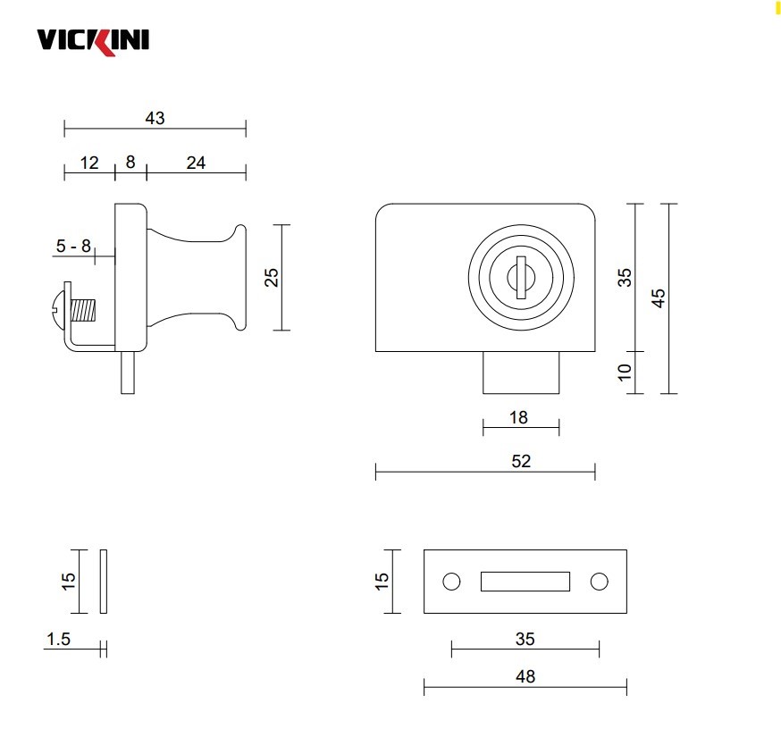 Thông số khóa tủ kính VICKINI 03408.001 CP